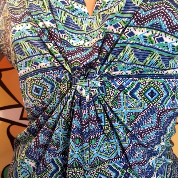 ⬇️ Susan Lawrence Blue Turquoise Gathered Front Top - Picture 3 of 3